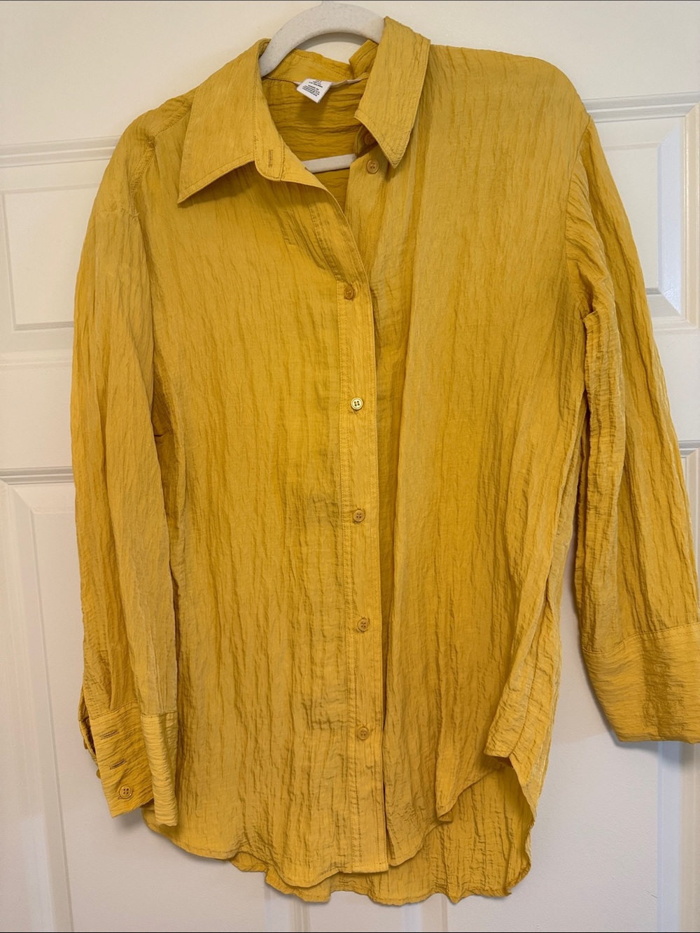 H&M Mustard Yellow Crinkled Button-Down Shirt